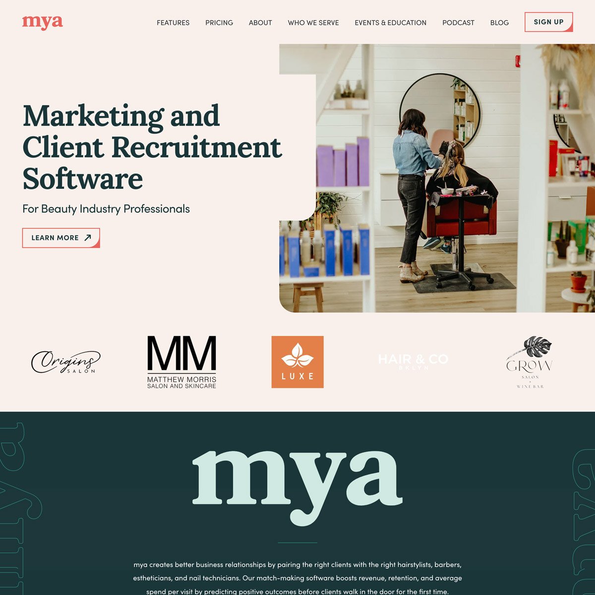 Mya website home page